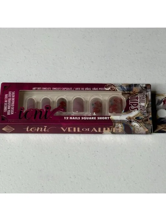 Ioni Veil of Allure Nail Art Tips – 12 Short Square Press On Nails Roses - Picture 5 of 5